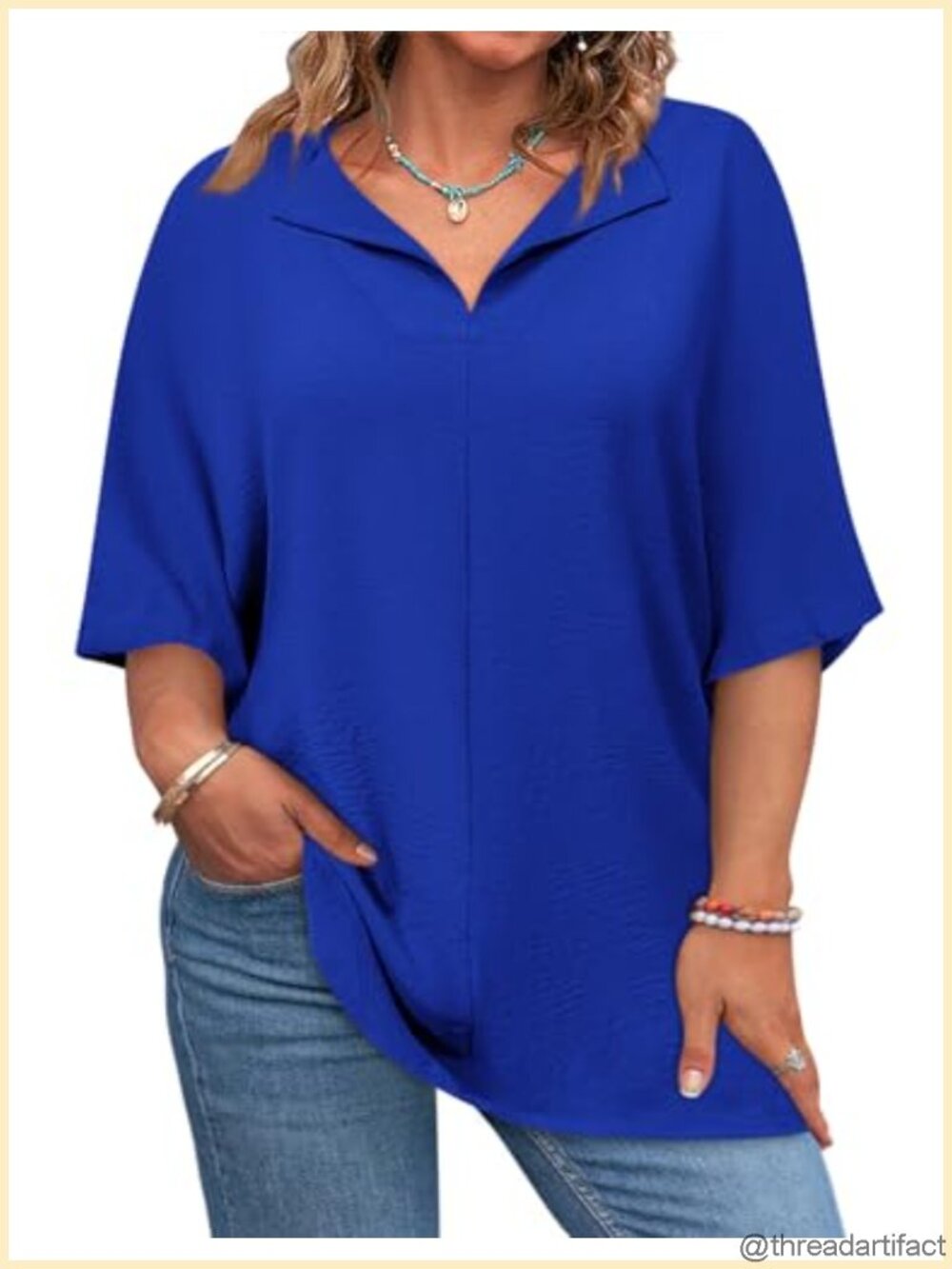 Plus Size Tunic Top Short Sleeve V Neck Loose Fit Casual Blouse for Women
